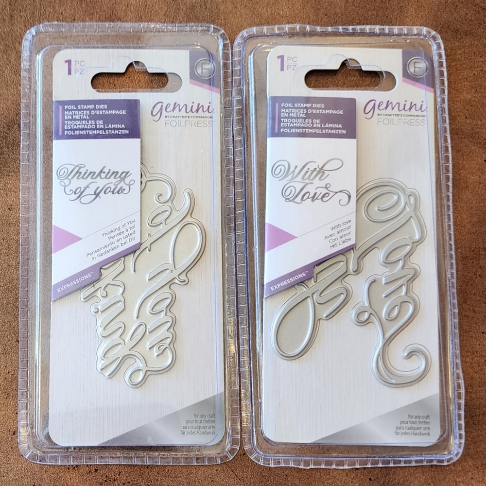 Lot of 2 Gemini by Crafters Companion Foil Stamp Dies Thinking of You; With Love